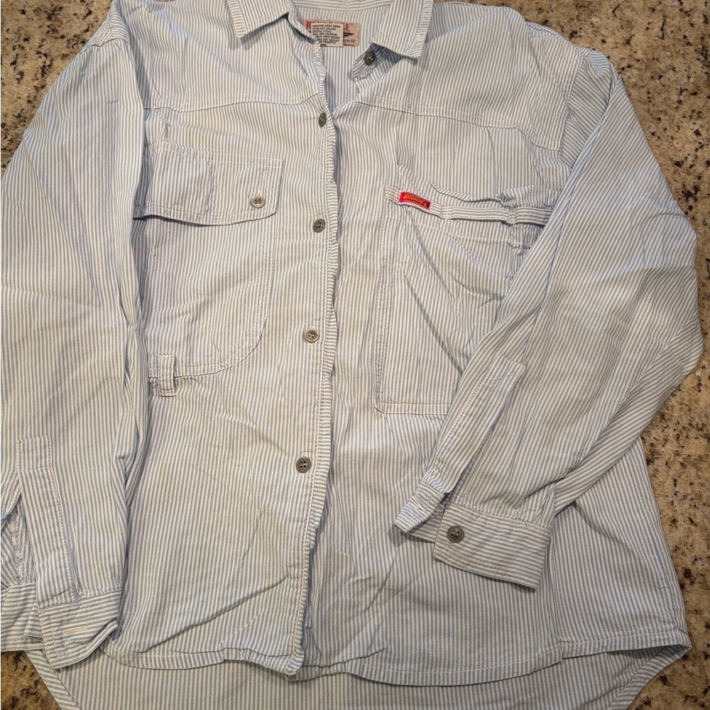 Vintage 90s Y2K Jordache Striped Blue Button Up - Picture 4 of 10